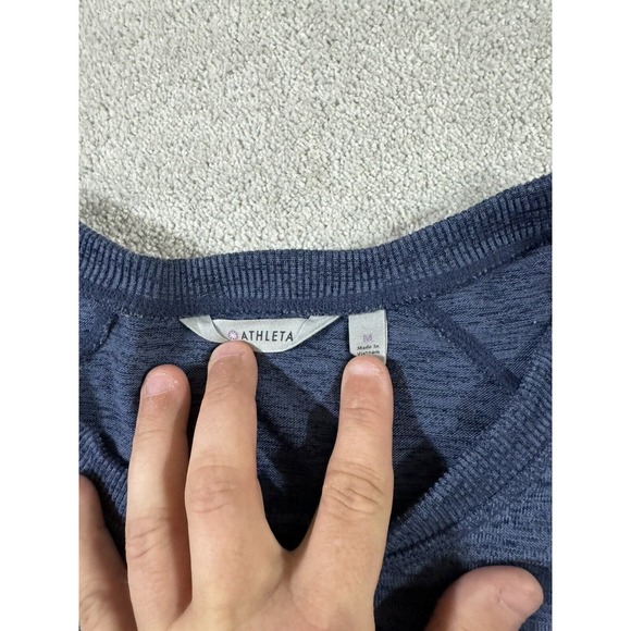Athleta Womens Medium Blue Blissful Sharkbite Shale Heather Pullover Knit - Picture 3 of 8